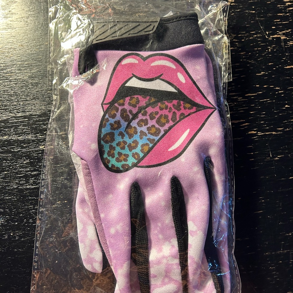 Purple crushed biking gloves